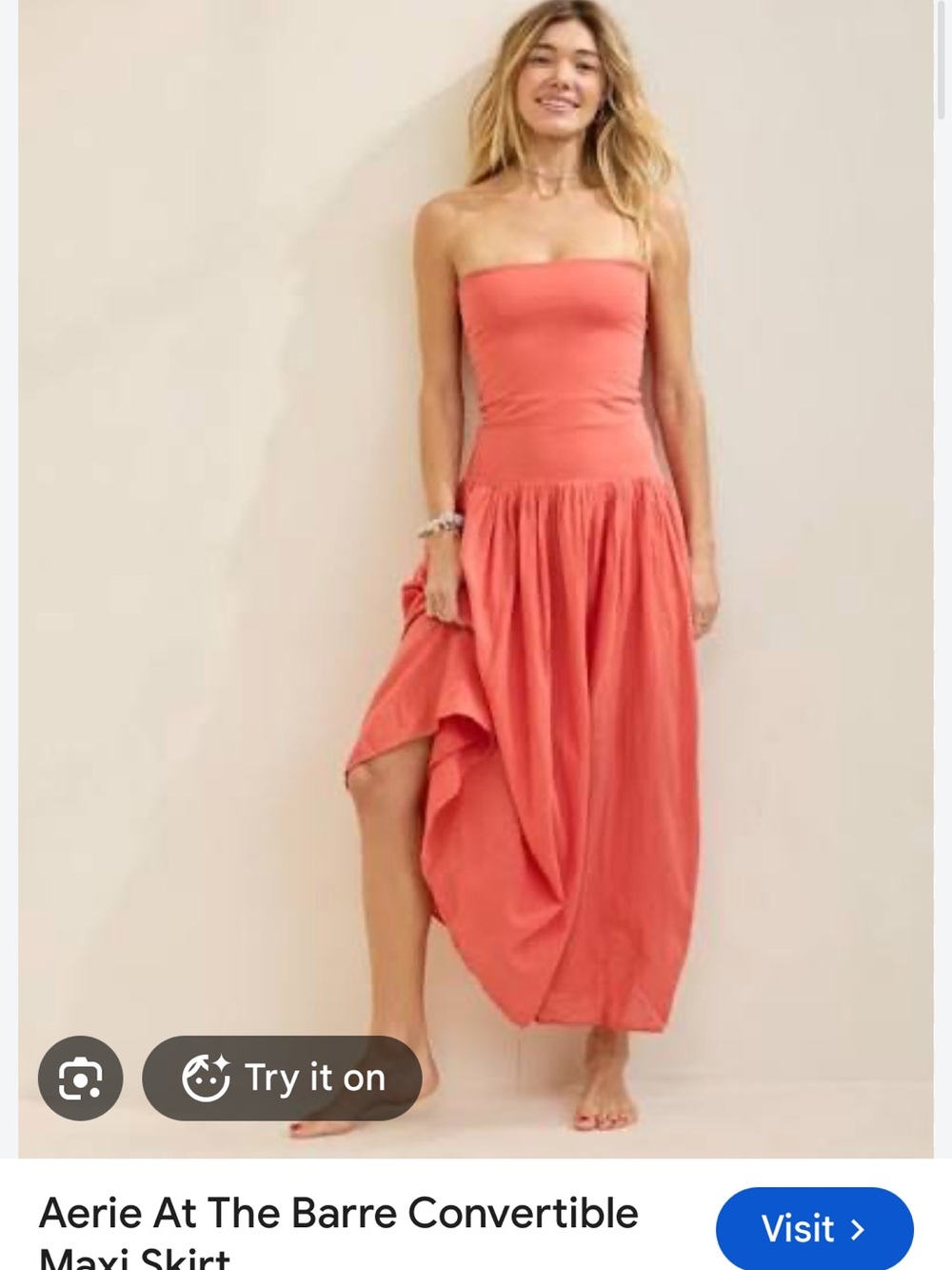 aerie Strapless Convertible Maxi Dress in Coral-Red